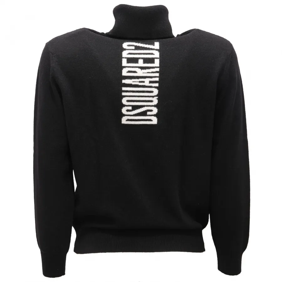 1703AF maglione bimbo boy DSQUARED2 black wool/viscose turtleneck sweater kid