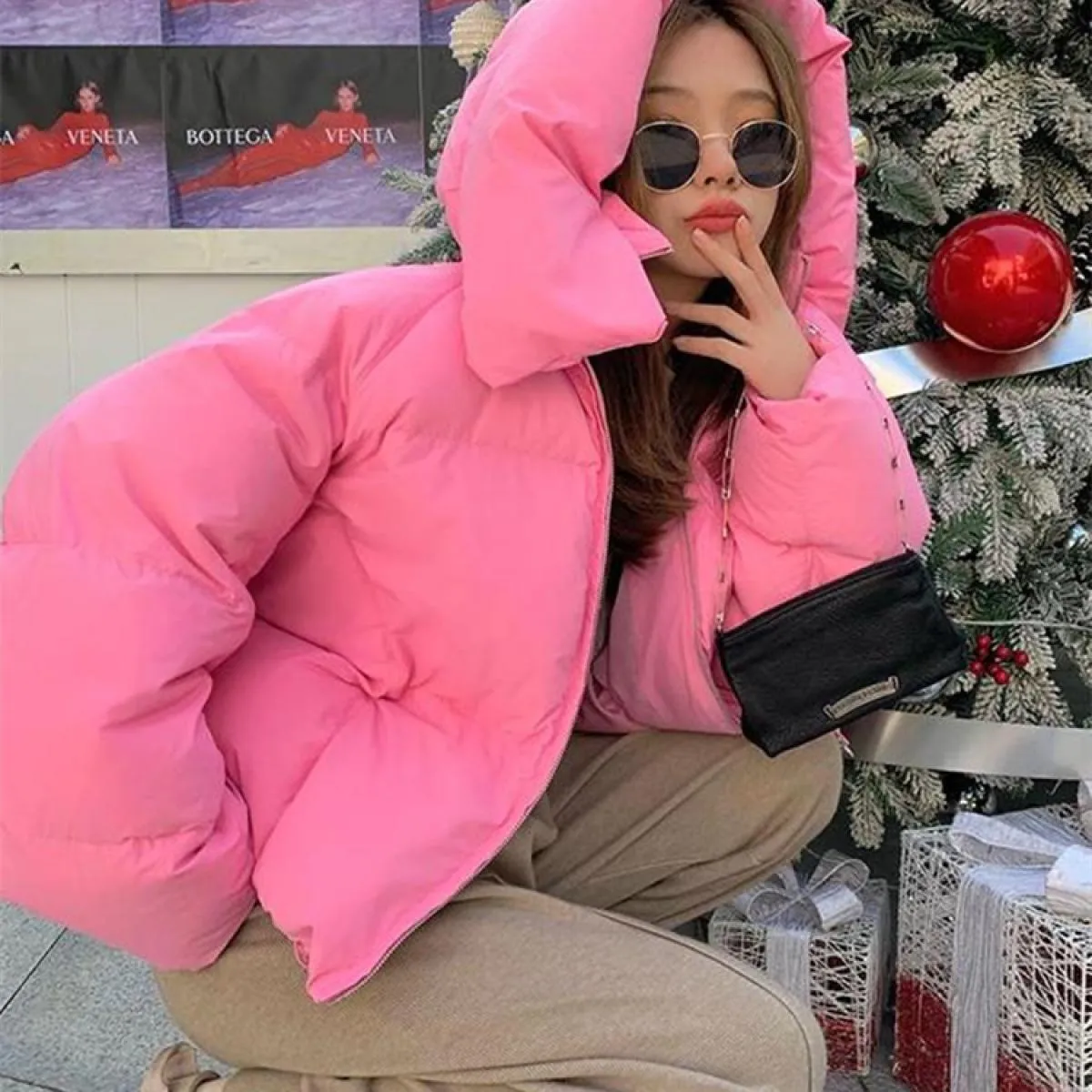 2022 inverno chic con cappuccio piumino in cotone piumino Parka cappotti da donna sciolto solido addensare giacca calda femminil