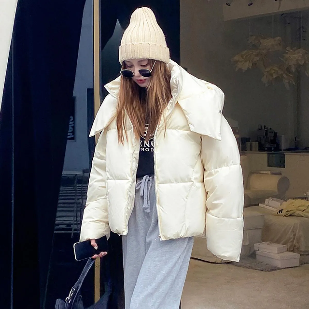 2022 inverno chic con cappuccio piumino in cotone piumino Parka cappotti da donna sciolto solido addensare giacca calda femminil