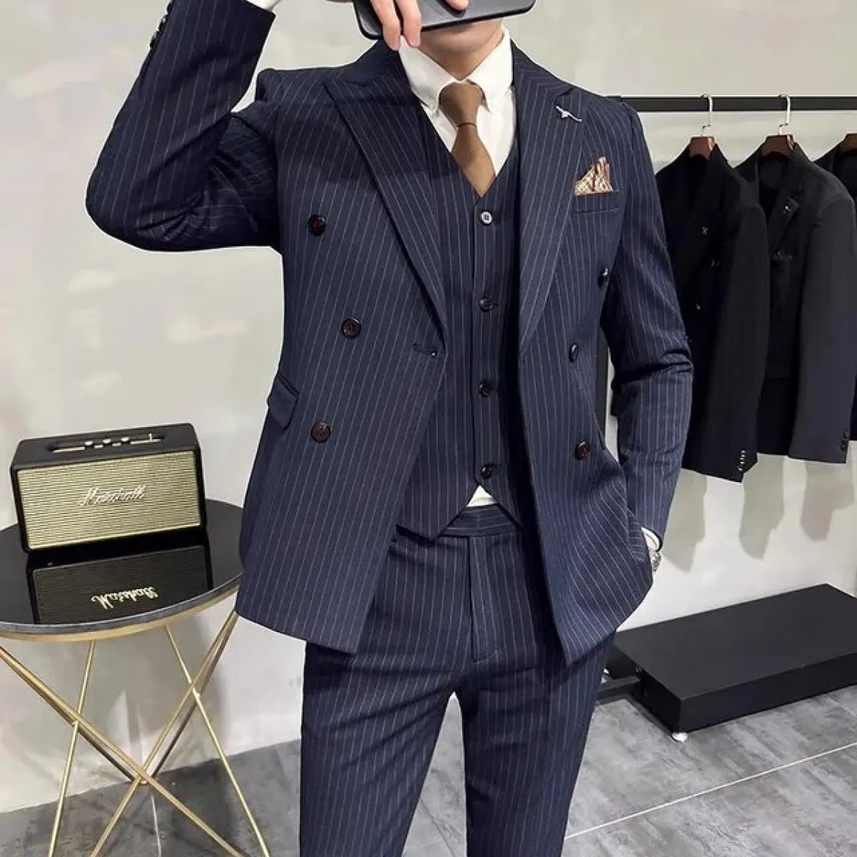 2023 moda nuovi uomini casual boutique business a righe slim fit abito da sposa vestito cappotto set maschile 3 pezzi blazer gia