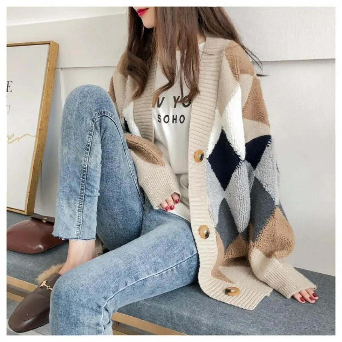 2023 Nuovo maglione cardigan da donna maglioni larghi a maglia spessa