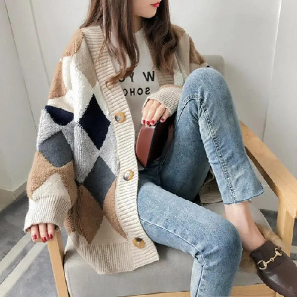 2023 Nuovo maglione cardigan da donna maglioni larghi a maglia spessa