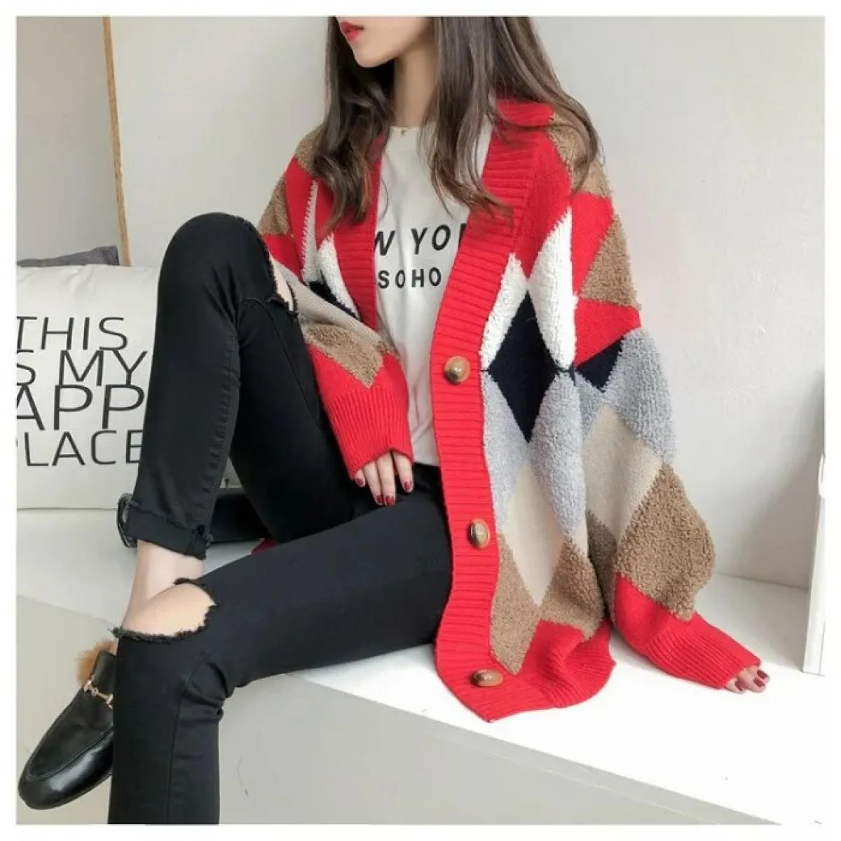 2023 Nuovo maglione cardigan da donna maglioni larghi a maglia spessa