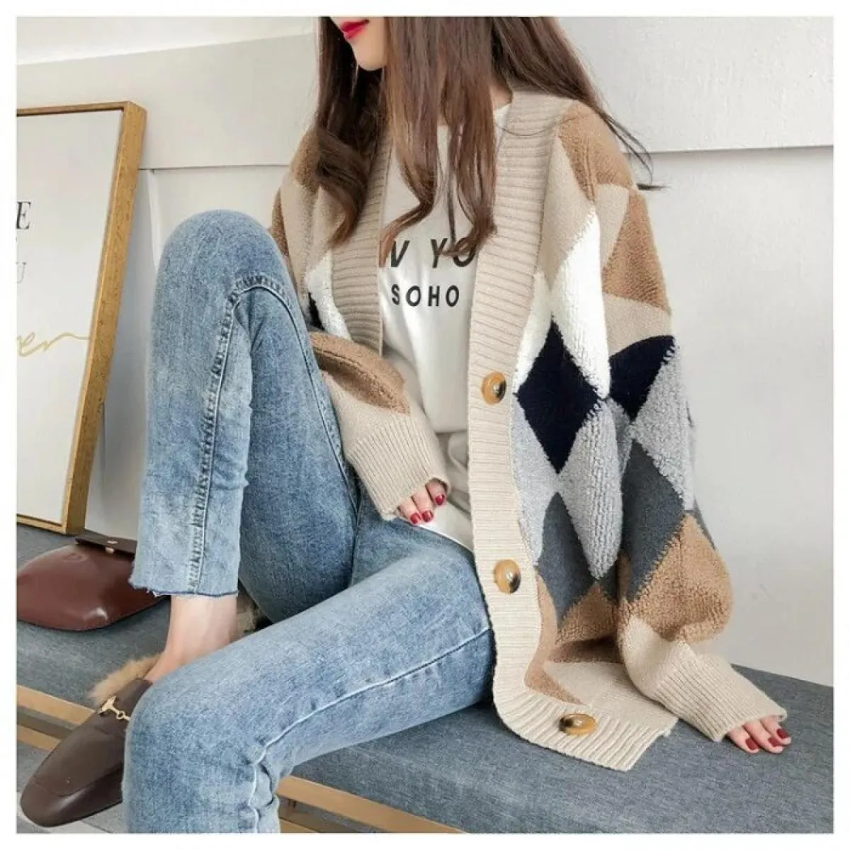 2023 Nuovo maglione cardigan da donna maglioni larghi a maglia spessa