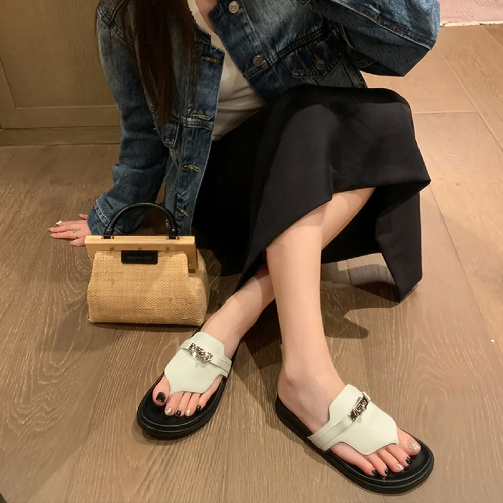 2024 Nuove infradito estive da donna, infradito con fibbia con suola spessa, infradito casual da donna, capispalla estivi