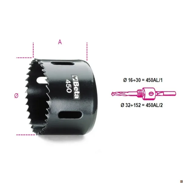 450 - SEGHE A TAZZA IN ACCIAIO HSS-CO 8% - 54 BETA UTENSILI 004500054