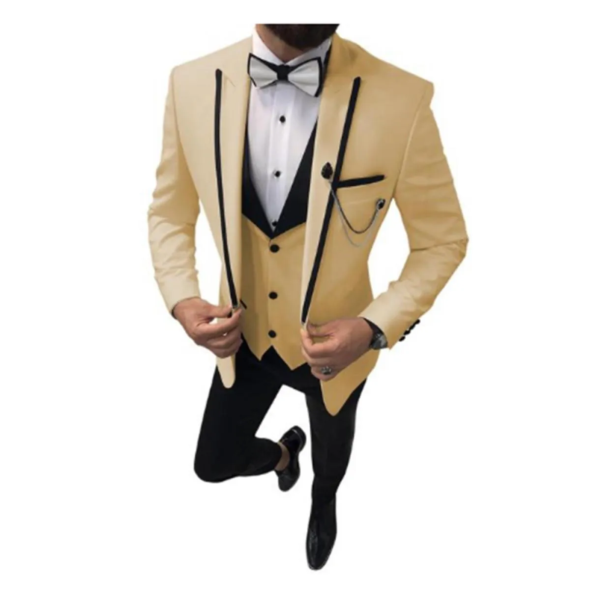 Abiti da uomo 3 pezzi Slim Fit Casual Business Groomsmen Grigio Verde Avorio Smoking con risvolto per matrimonio formale (giacca
