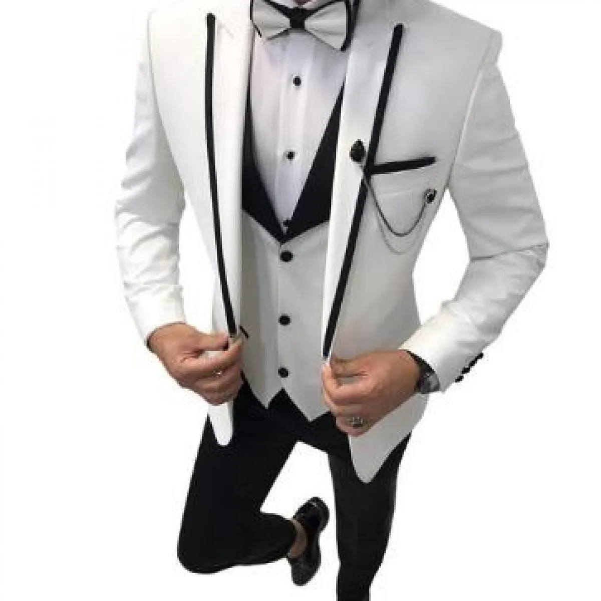 Abiti da uomo 3 pezzi Slim Fit Casual Business Groomsmen Grigio Verde Avorio Smoking con risvolto per matrimonio formale (giacca