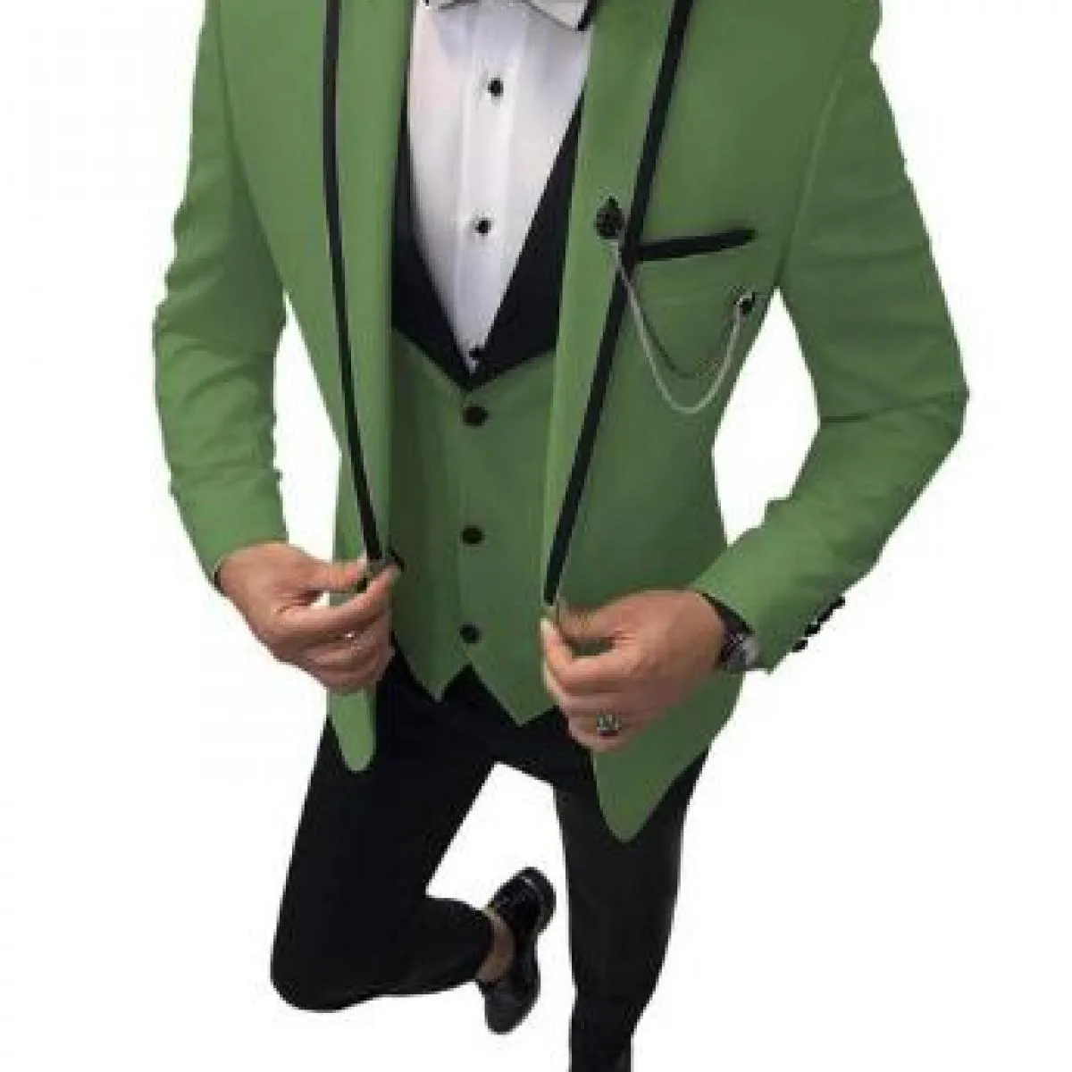 Abiti da uomo 3 pezzi Slim Fit Casual Business Groomsmen Grigio Verde Avorio Smoking con risvolto per matrimonio formale (giacca