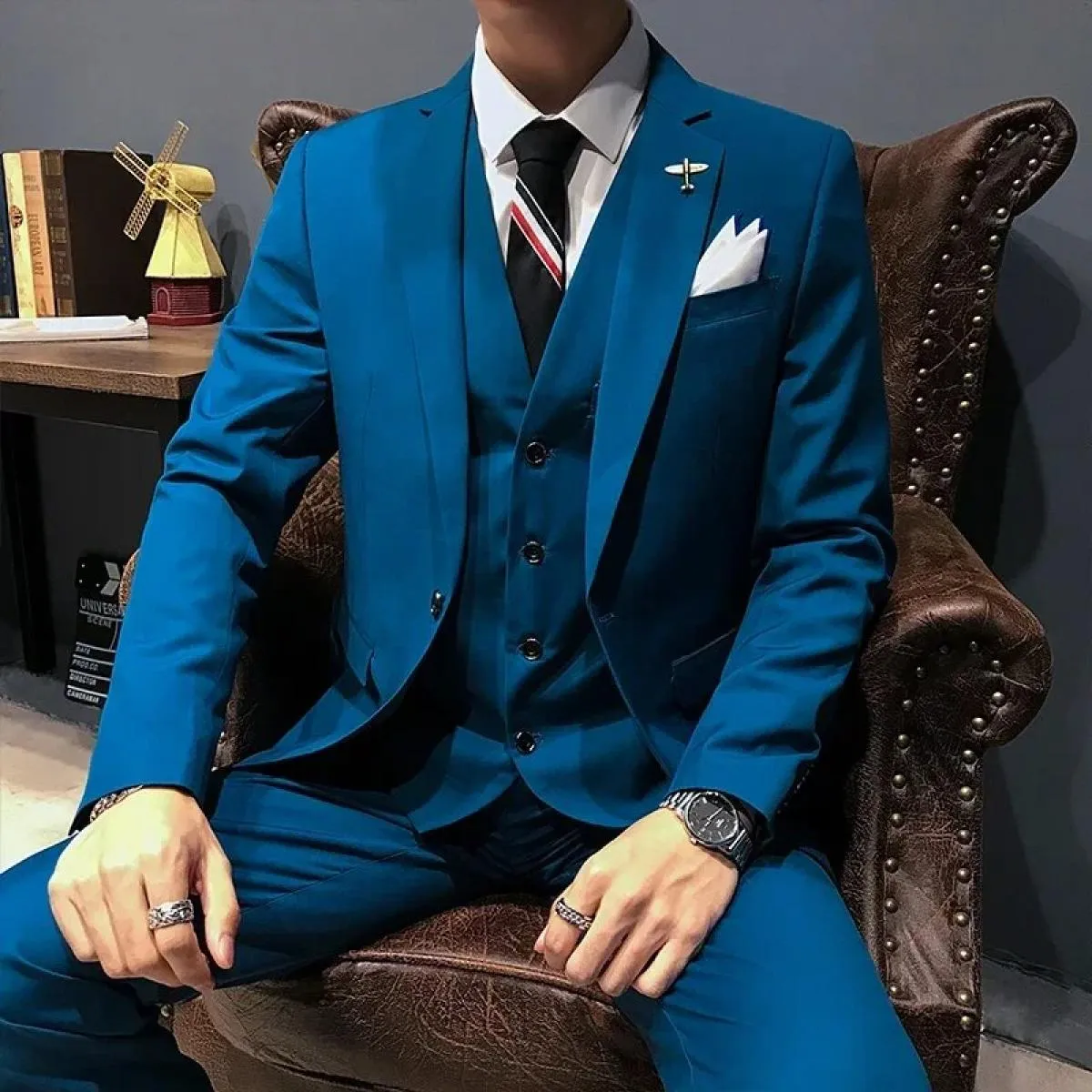 Abito da sposo maschile da ballo per matrimonio slim fit smoking da uomo formale abito da lavoro 3 pezzi set giacca cappotto pan