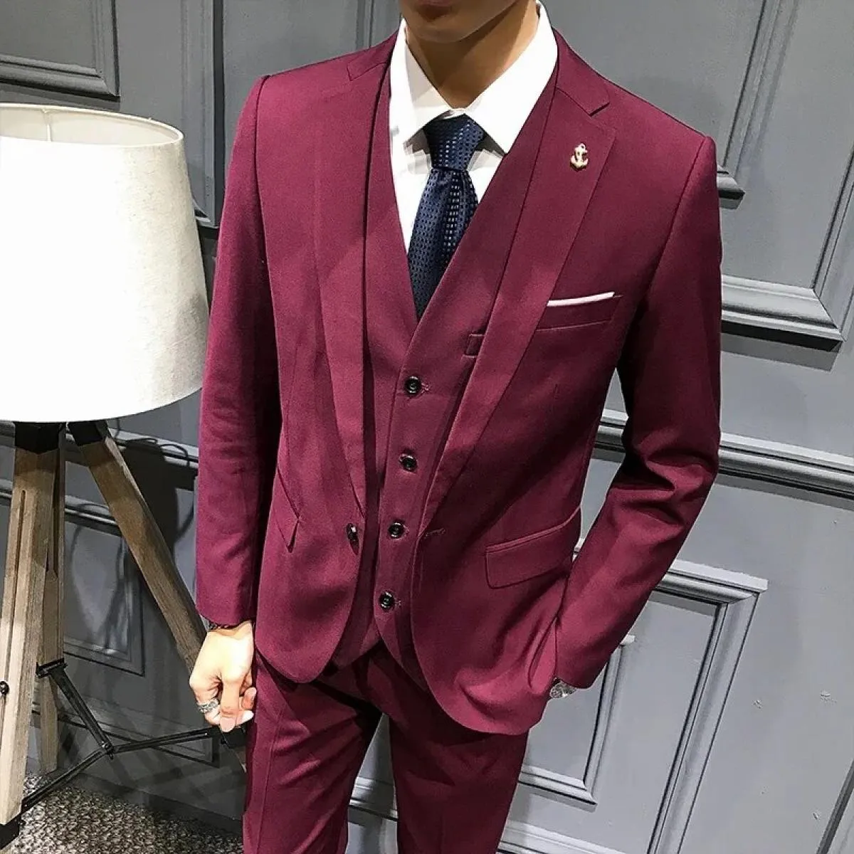 Abito da sposo maschile da ballo per matrimonio slim fit smoking da uomo formale abito da lavoro 3 pezzi set giacca cappotto pan