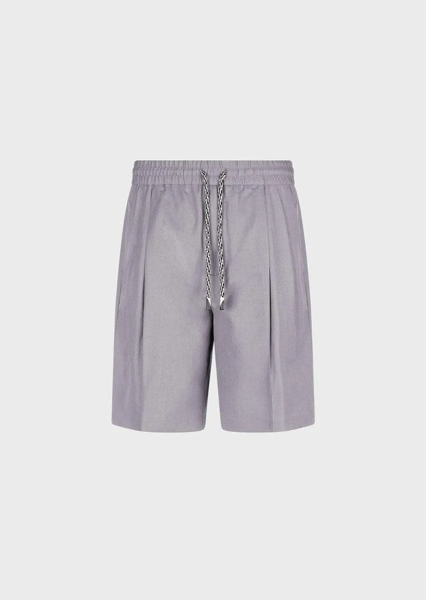 Bermuda con coulisse in twill di lana e lino
