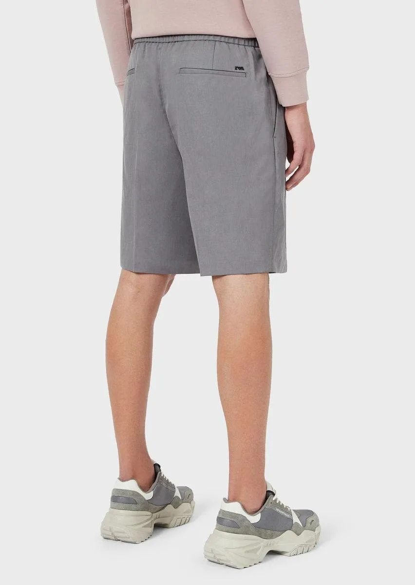 Bermuda con coulisse in twill di lana e lino
