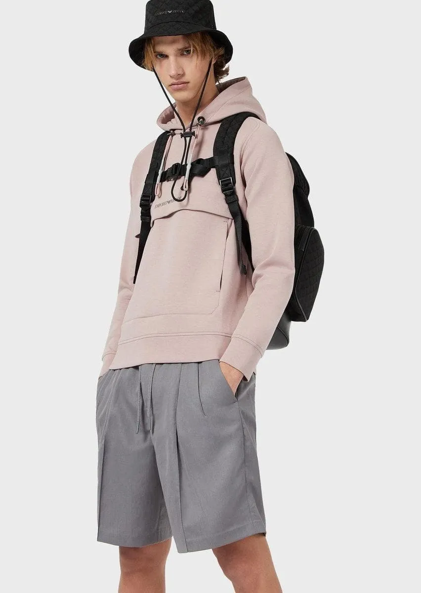 Bermuda con coulisse in twill di lana e lino
