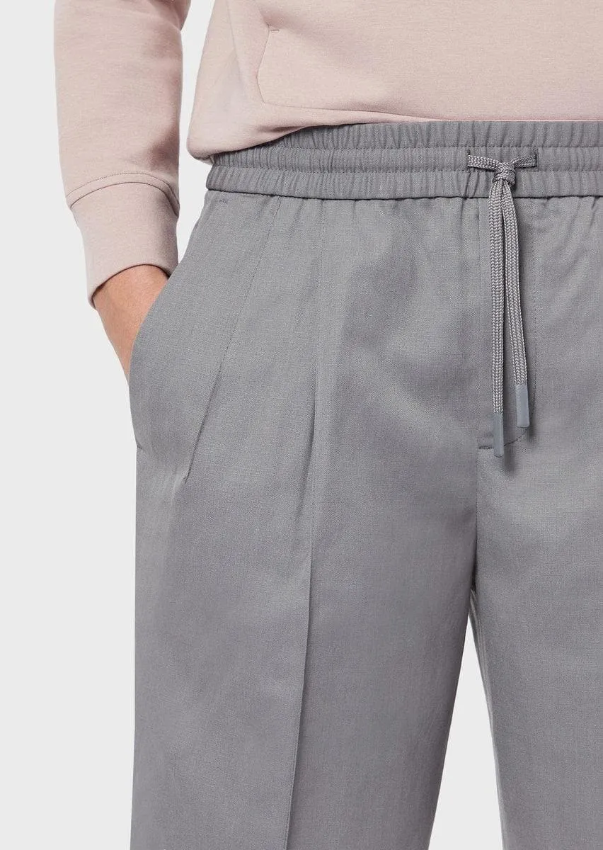 Bermuda con coulisse in twill di lana e lino