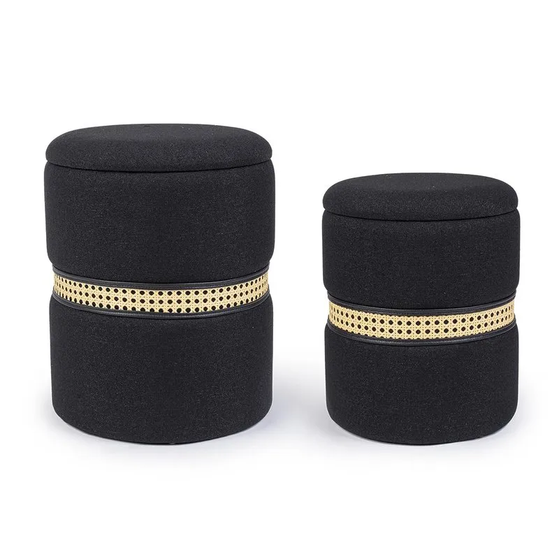 Bizzotto Set 2 pouf contenitore Karina nero