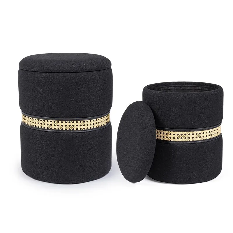 Bizzotto Set 2 pouf contenitore Karina nero