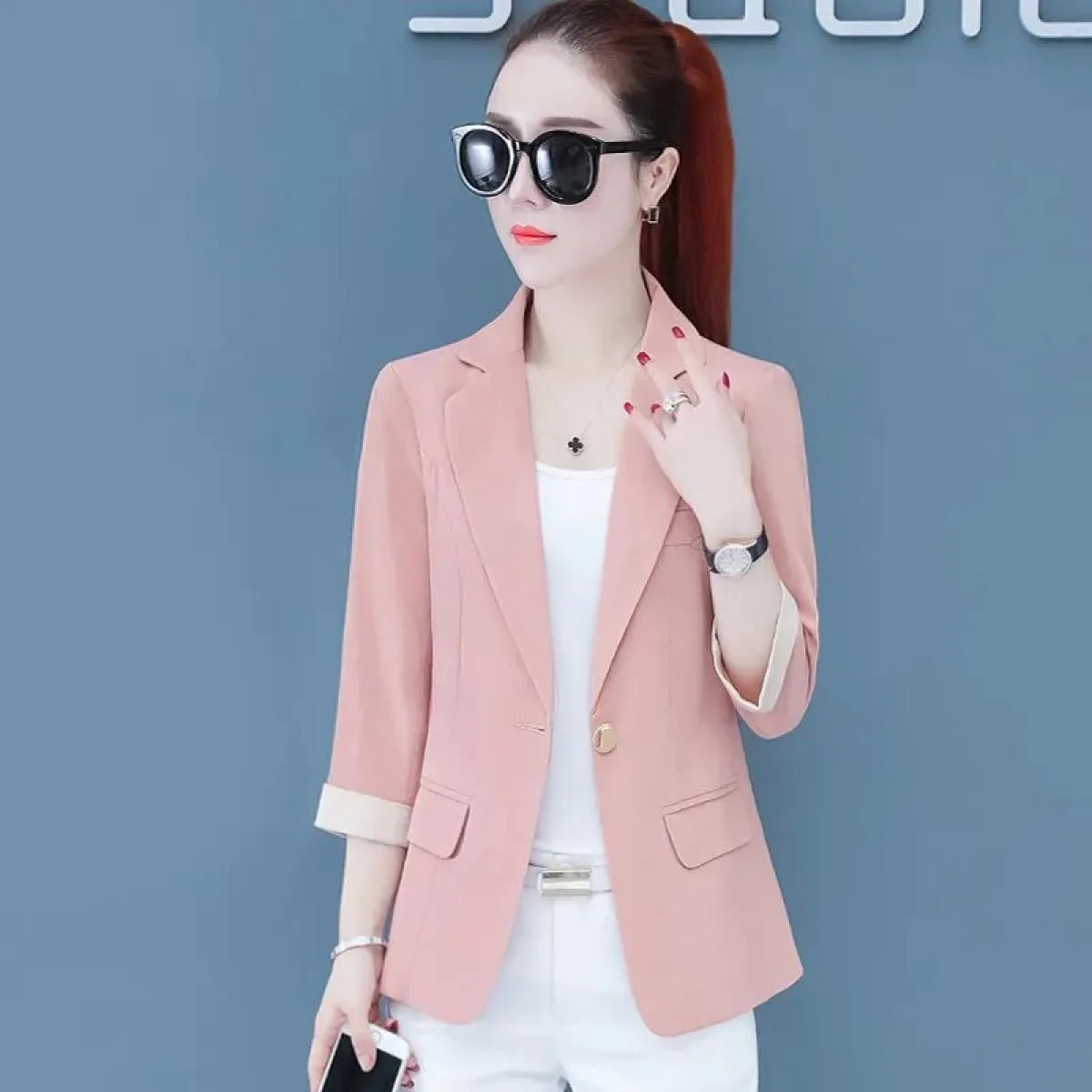 Blazer da donna 2023 nuova primavera estate moda manica a sette punti abito da donna da ufficio Casual blazer corto cappotto est