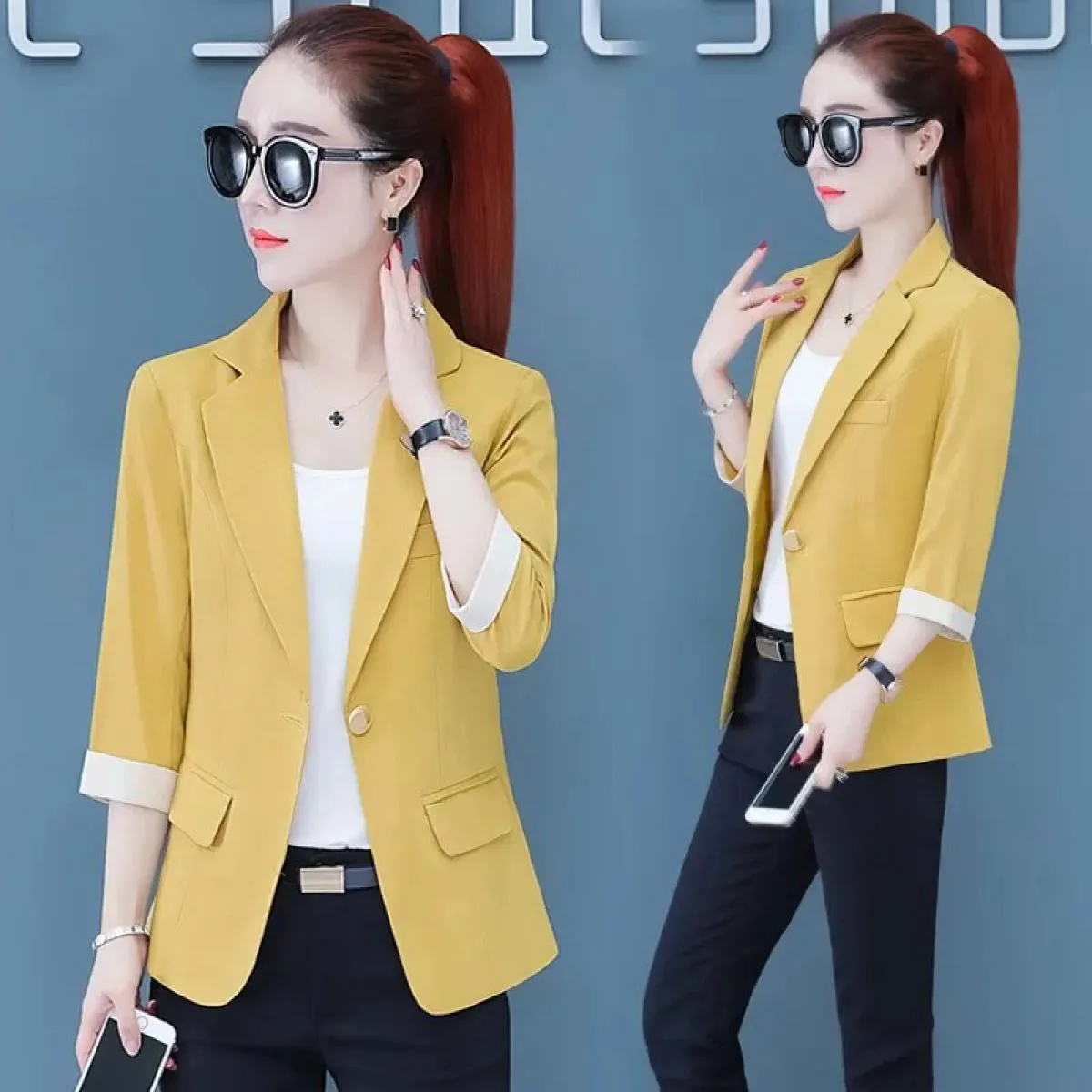 Blazer da donna 2023 nuova primavera estate moda manica a sette punti abito da donna da ufficio Casual blazer corto cappotto est