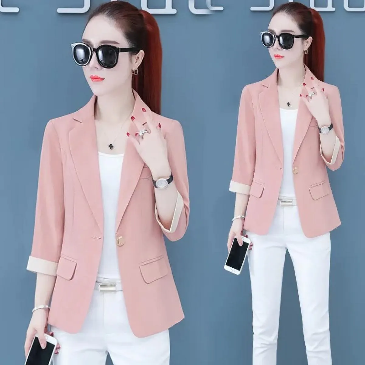 Blazer da donna 2023 nuova primavera estate moda manica a sette punti abito da donna da ufficio Casual blazer corto cappotto est
