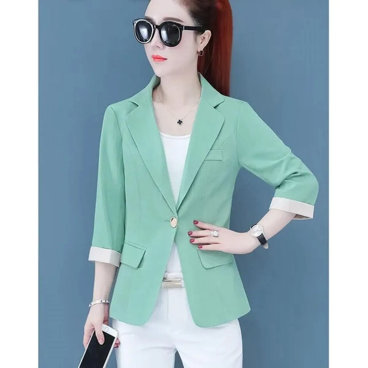 Blazer da donna 2023 nuova primavera estate moda manica a sette punti abito da donna da ufficio Casual blazer corto cappotto est