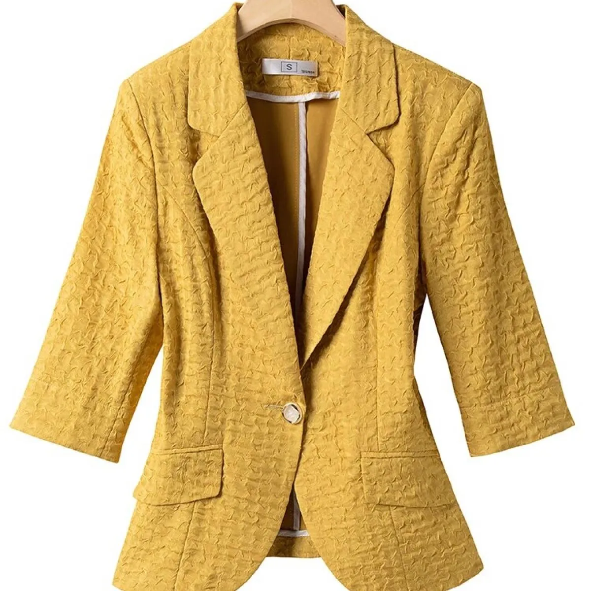 Blazer e giacca da donna a mezza manica e giacca da donna bianco nero albicocca giallo cappotto formale a bottone singolo femmin