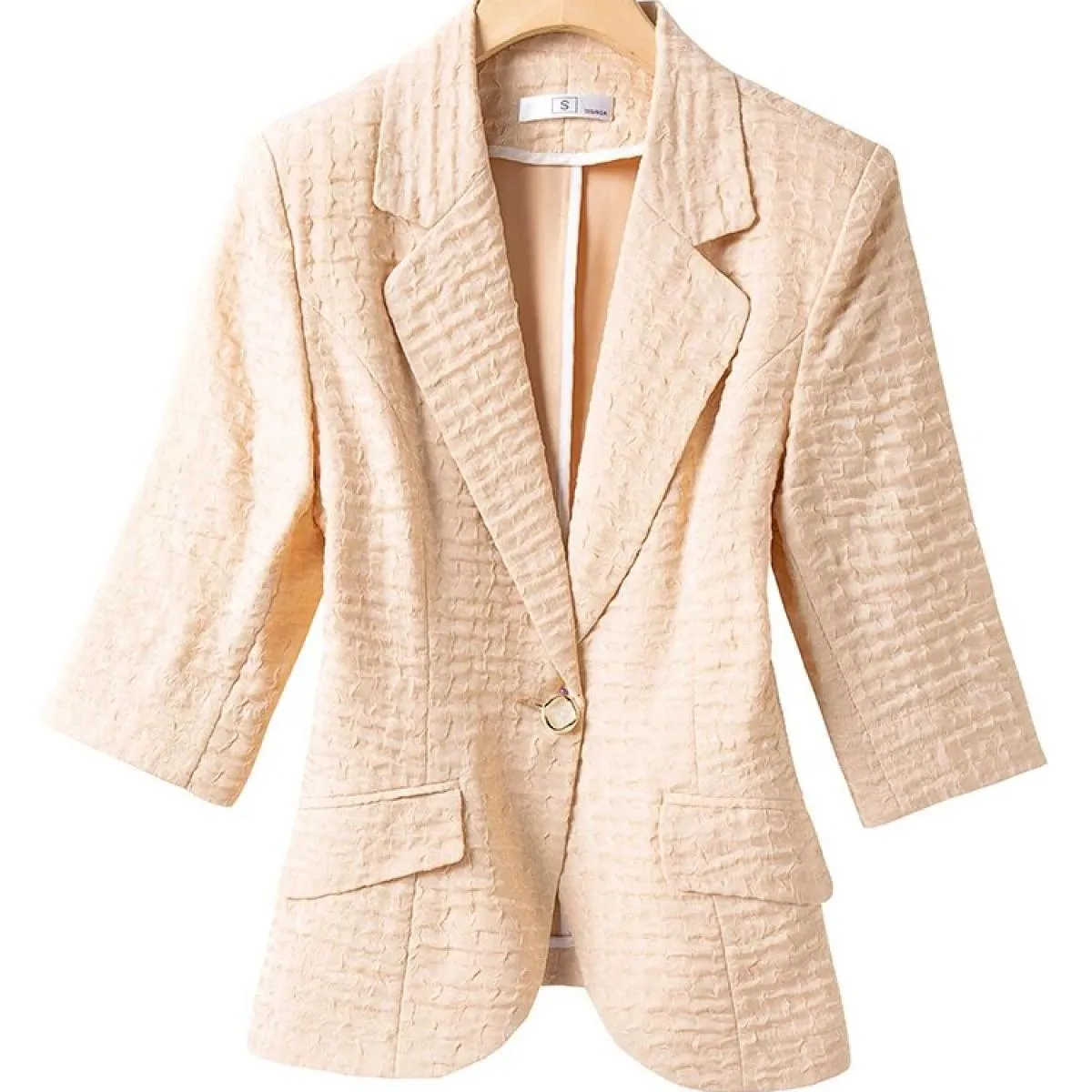 Blazer e giacca da donna a mezza manica e giacca da donna bianco nero albicocca giallo cappotto formale a bottone singolo femmin
