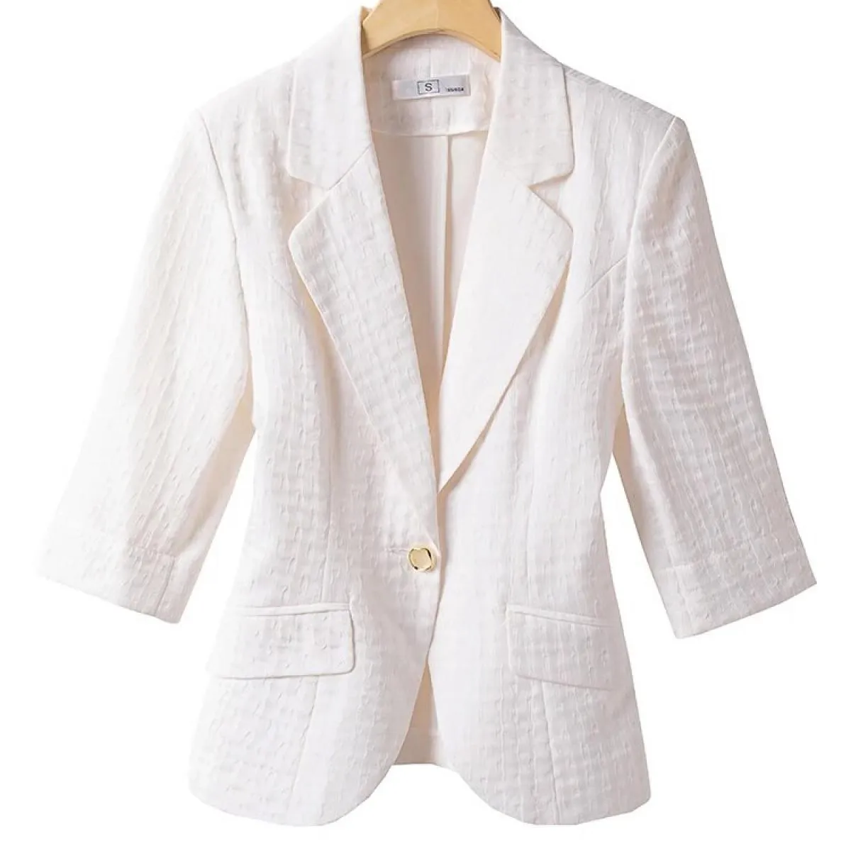 Blazer e giacca da donna a mezza manica e giacca da donna bianco nero albicocca giallo cappotto formale a bottone singolo femmin