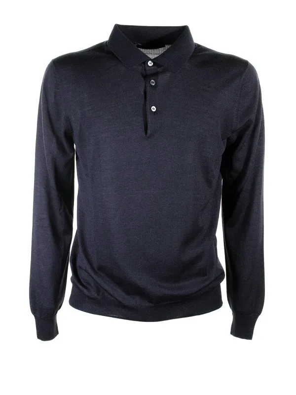 Blue long-sleeved polo shirt