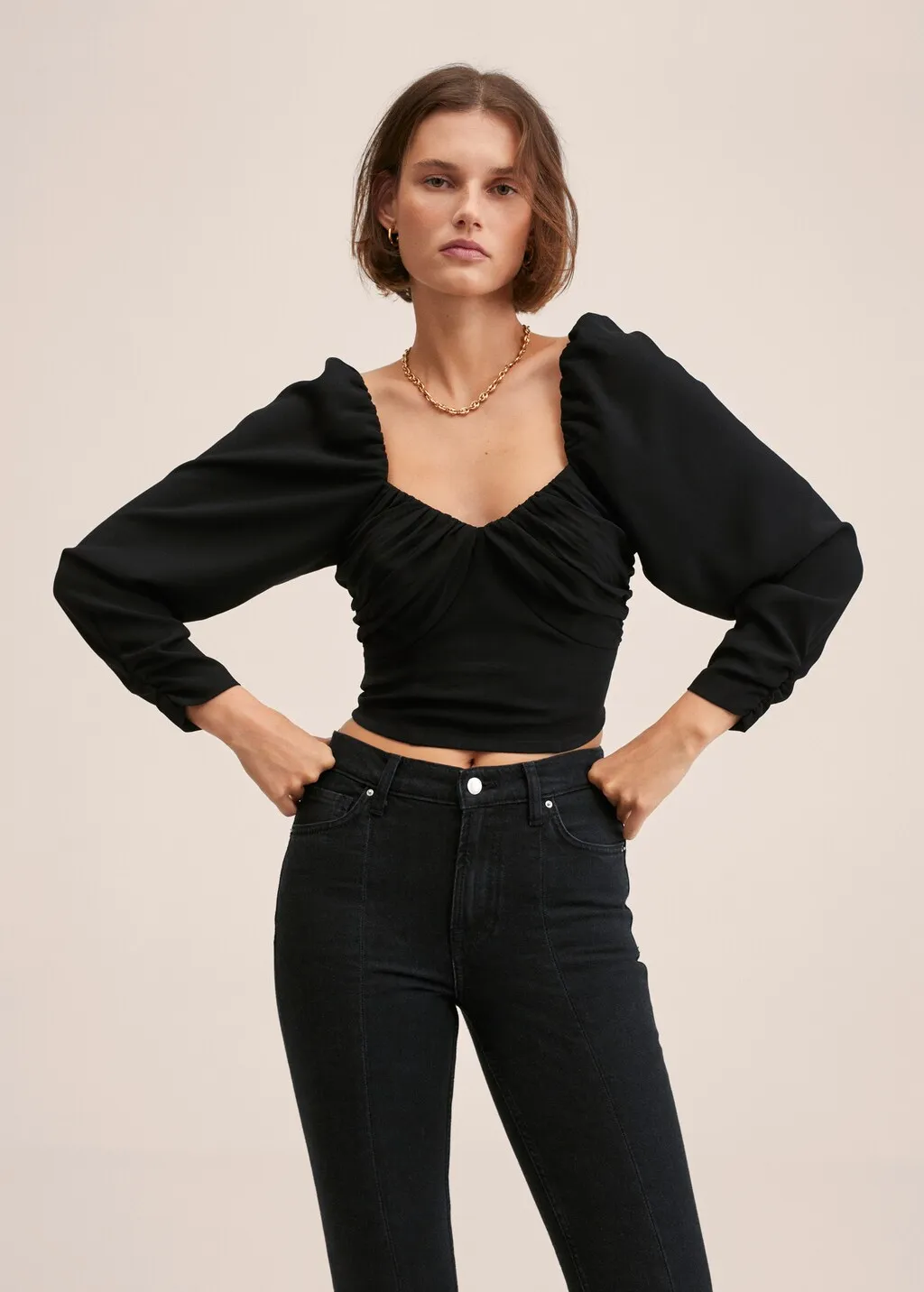 Blusa crop maniche a palloncino