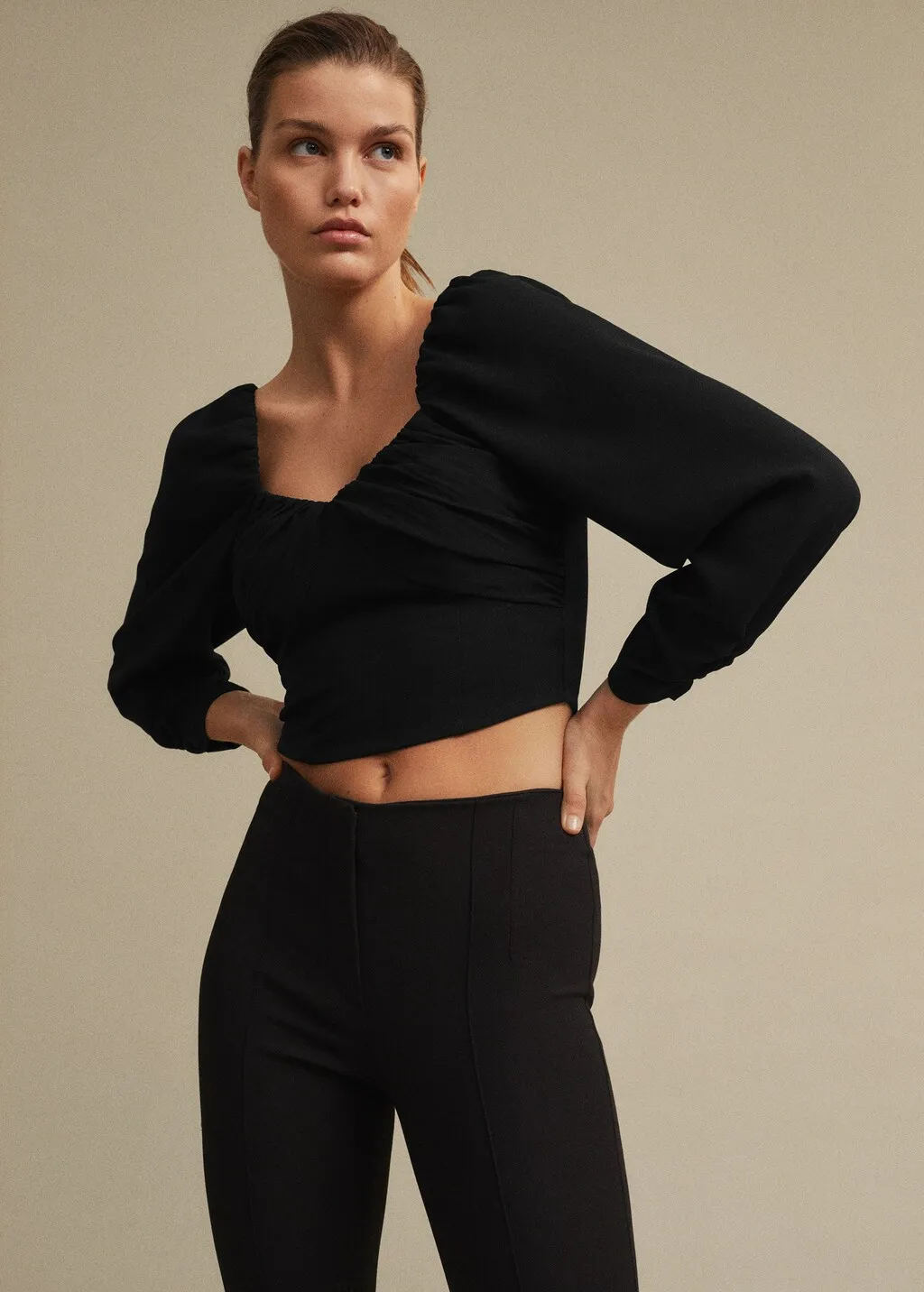 Blusa crop maniche a palloncino