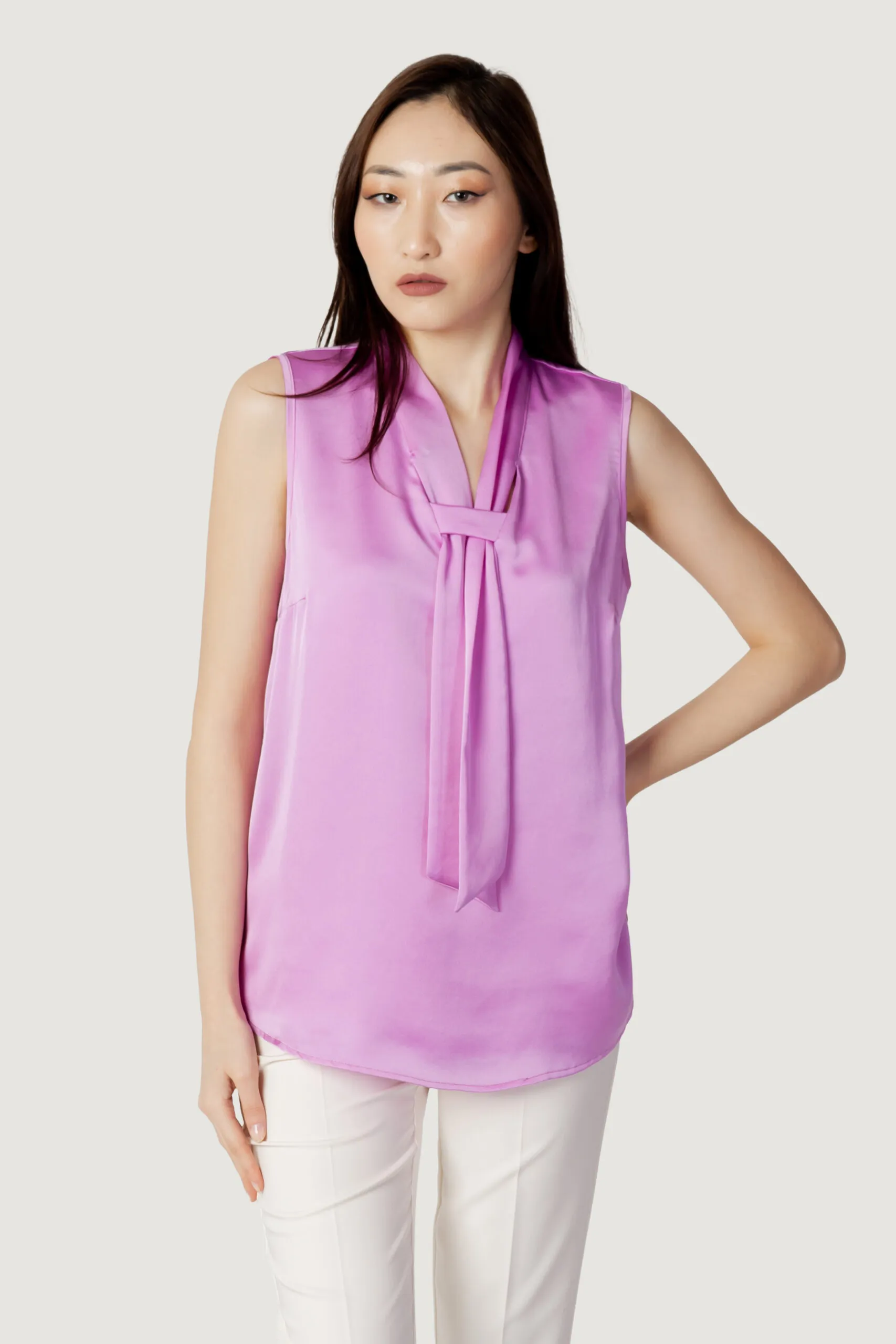 Blusa manica corta Sandro Ferrone cravatta Rosa