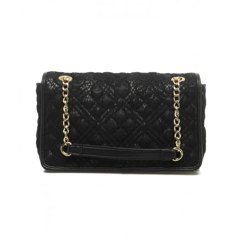 Borsa a tracolla con inserto in pizzo nero
