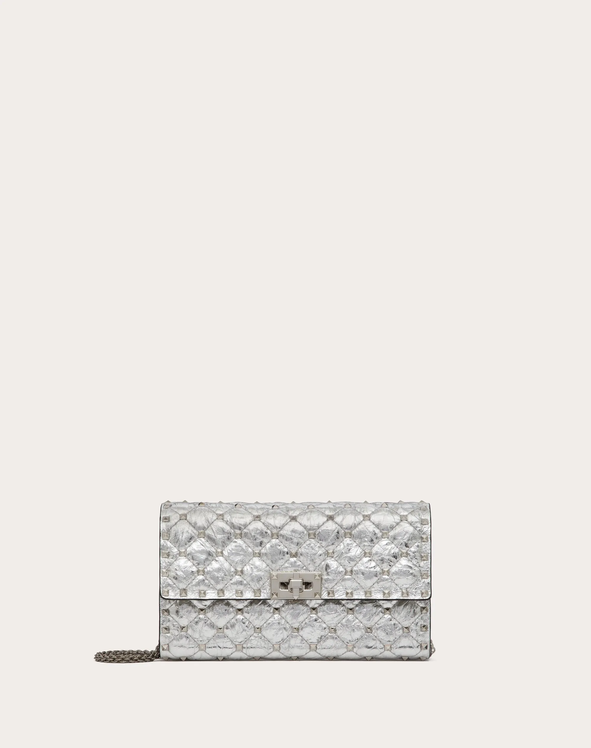 BORSA A TRACOLLA ROCKSTUD SPIKE IN AGNELLO METALLIZZATO