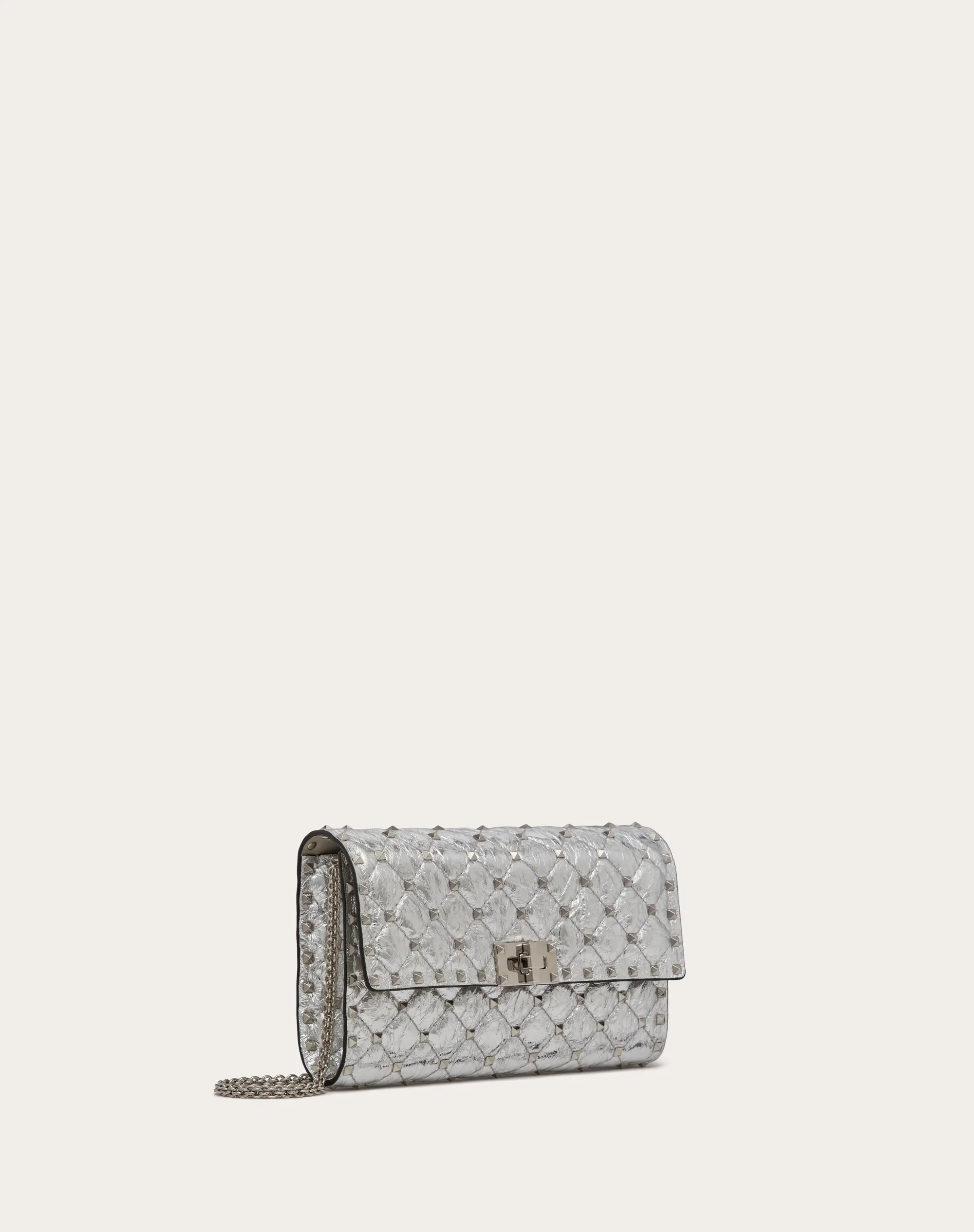 BORSA A TRACOLLA ROCKSTUD SPIKE IN AGNELLO METALLIZZATO