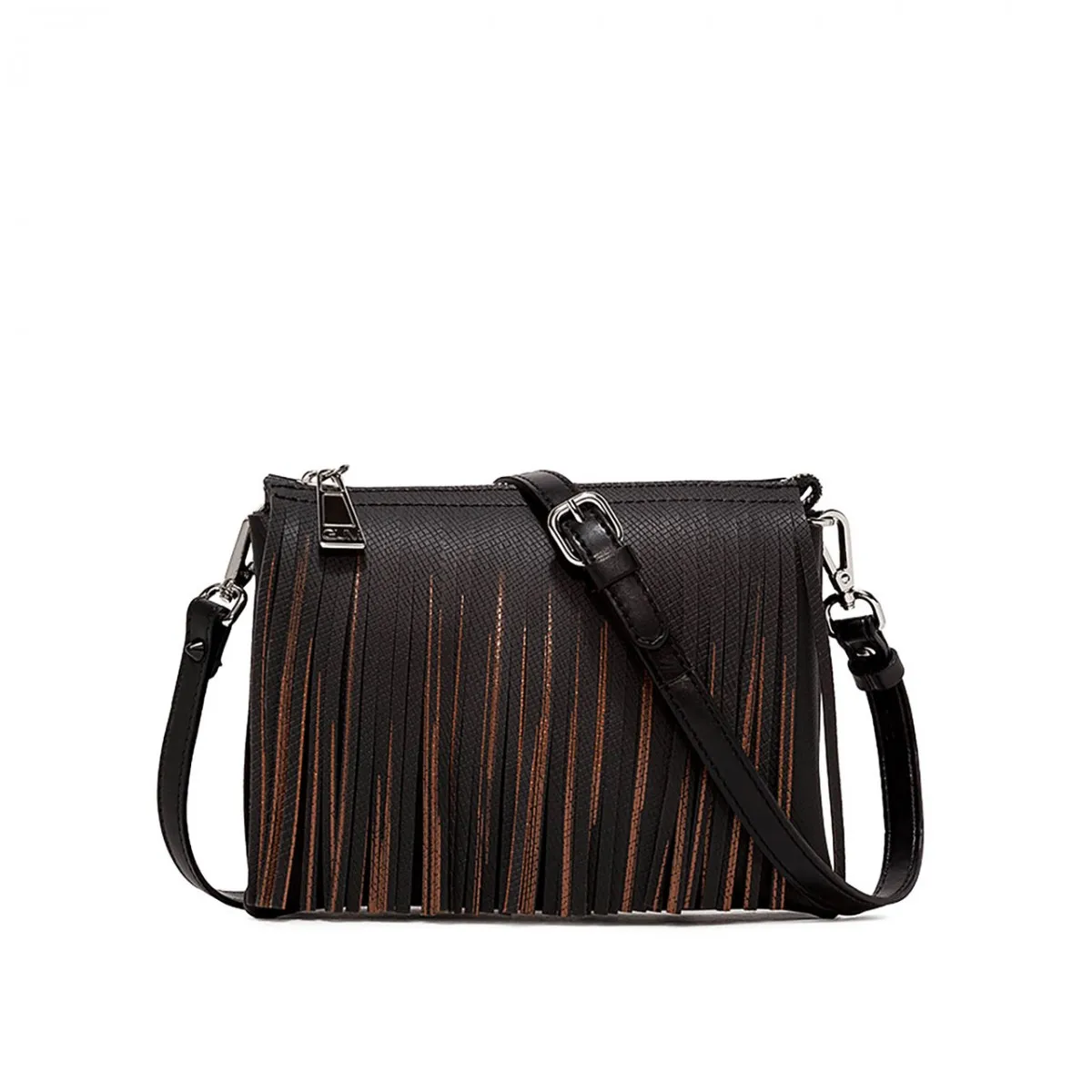 Borsa A Tracolla Two Con Frange Balayage, Nero