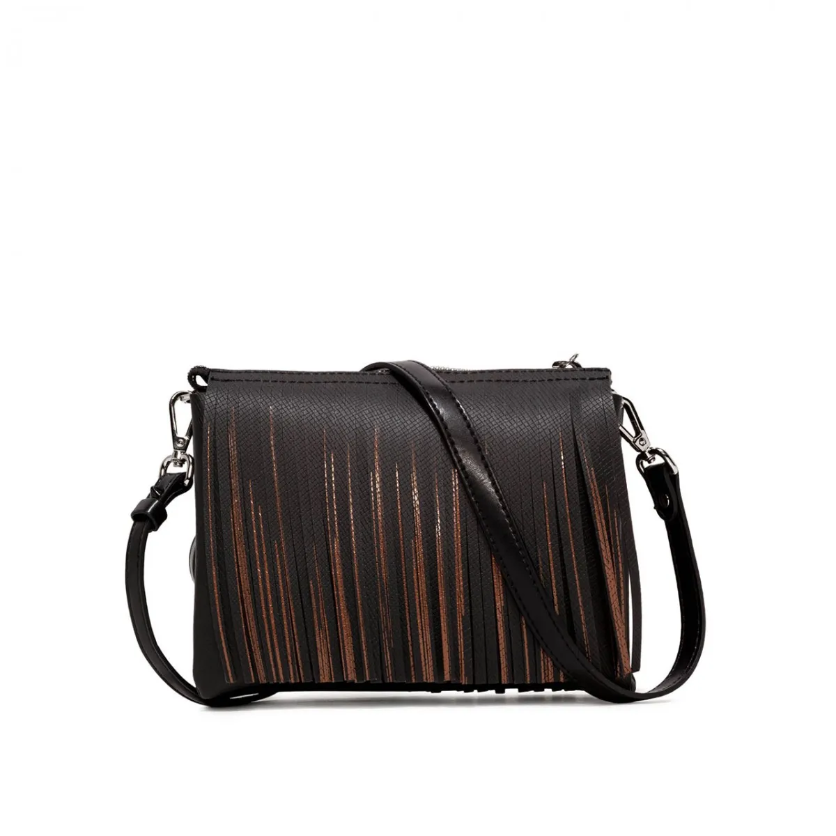 Borsa A Tracolla Two Con Frange Balayage, Nero