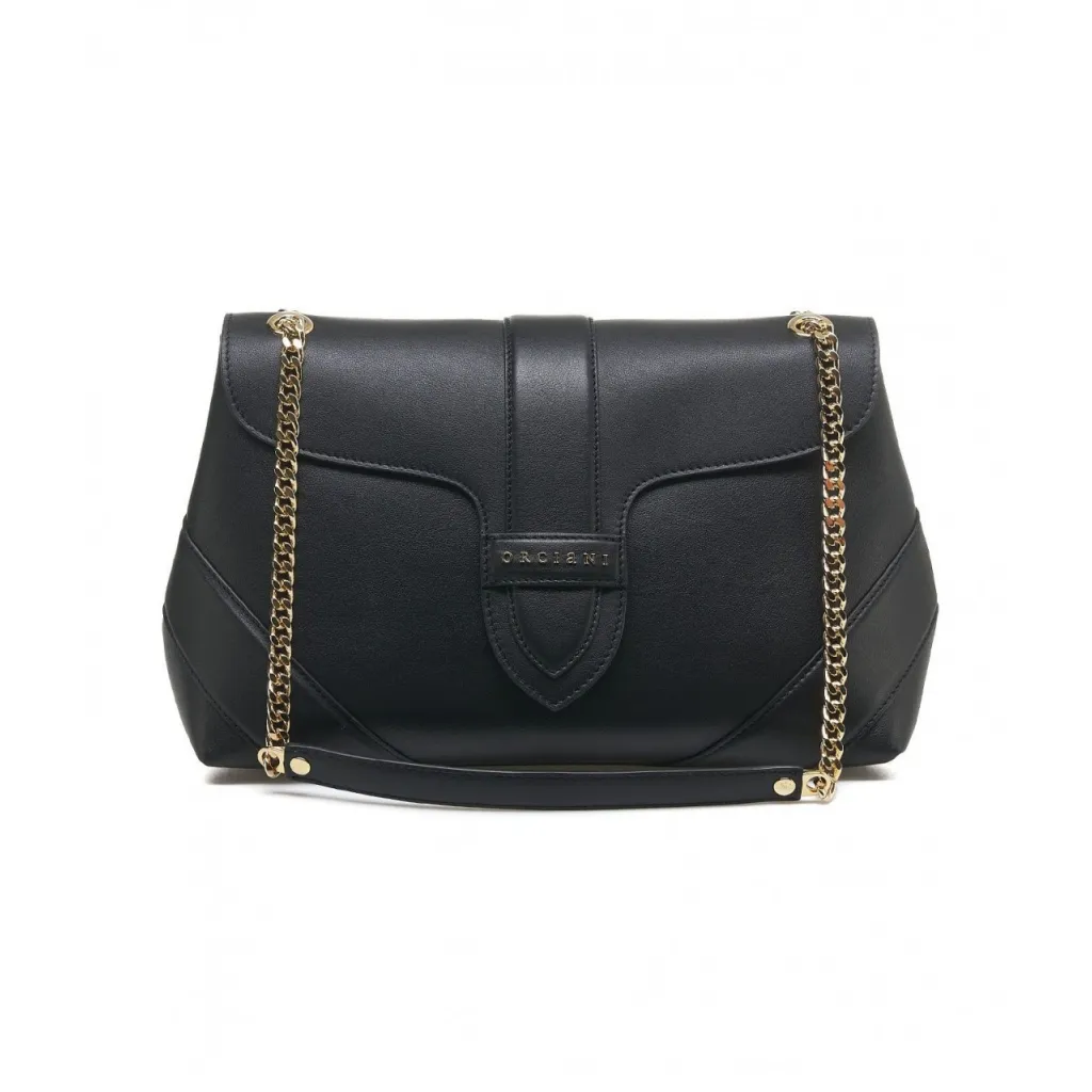 Borsa in pelle con tracolla a catena nero