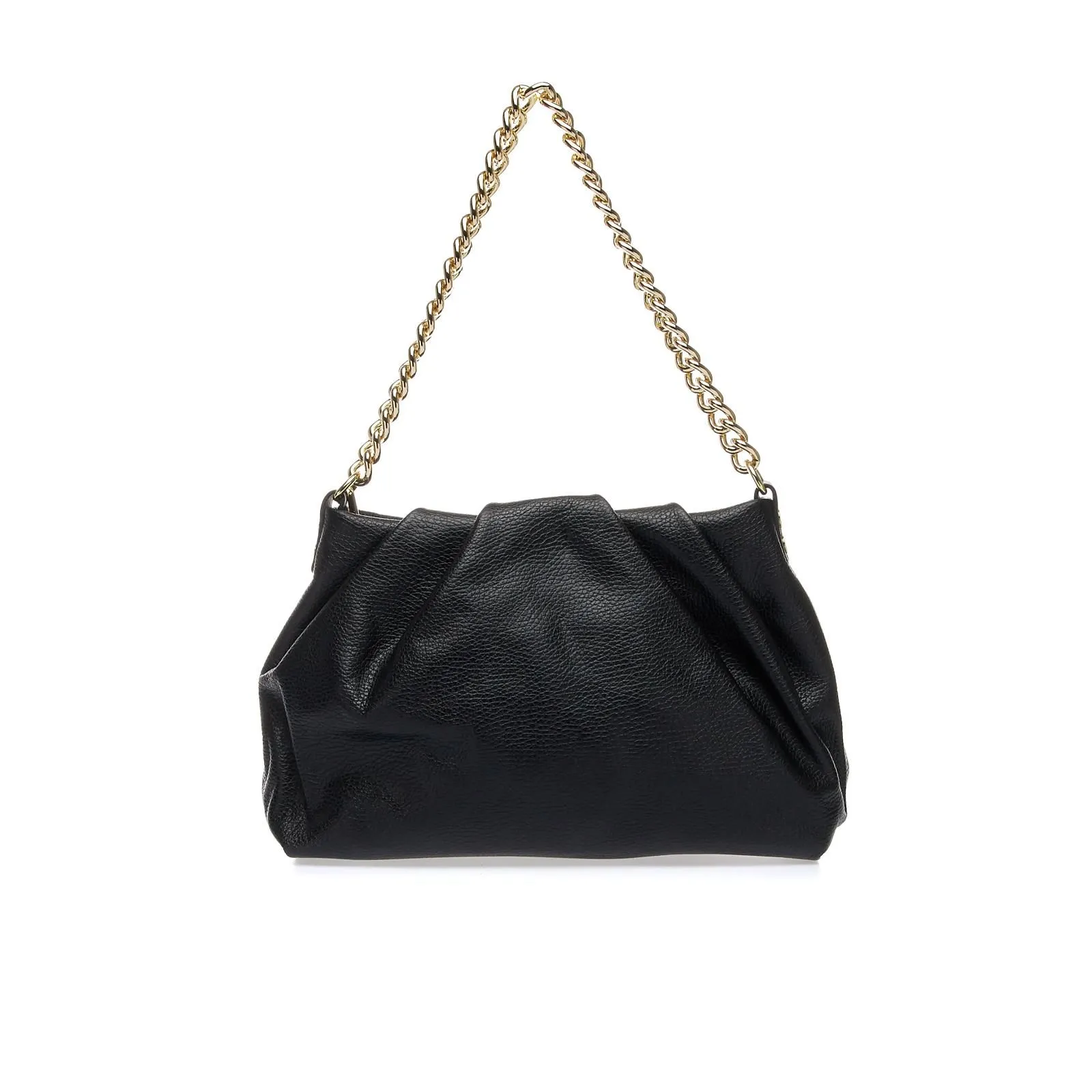 Borsa nera in pelle con tracolla a catena
