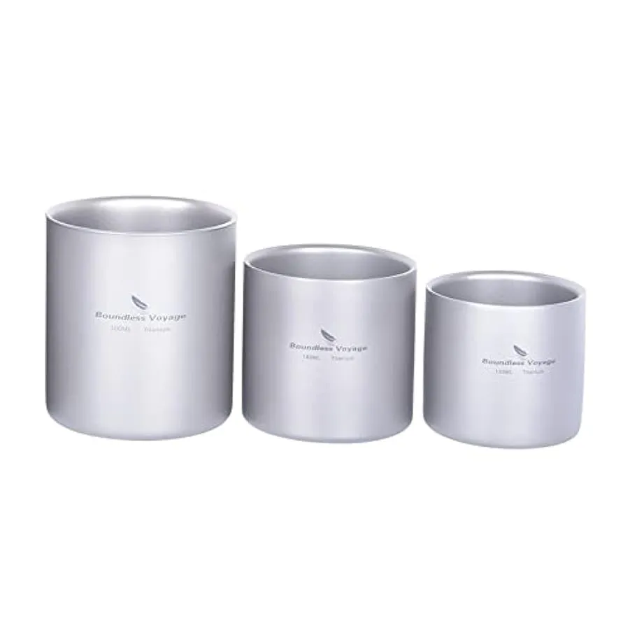 Boundless Voyage 3 in 1 – Set di tazze da tè in titanio a doppia parete, isolate, da campeggio, da tavola, 120, 180, 300 ml 2342