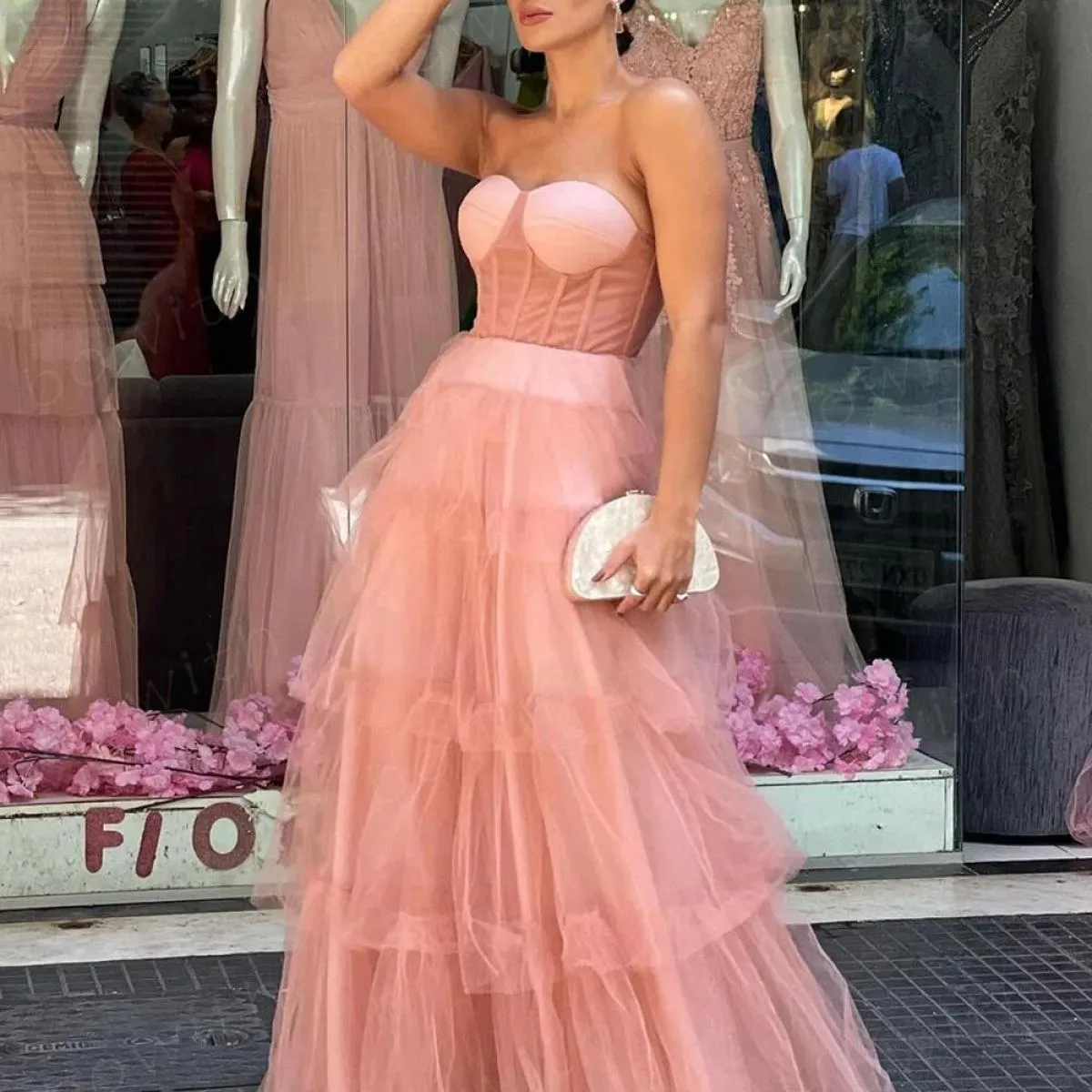 Bowith Blush, Blush, Abito da sera, Abiti da donna eleganti per la festa, 2023, Abito da ballo senza spalline, a strati, Robe De