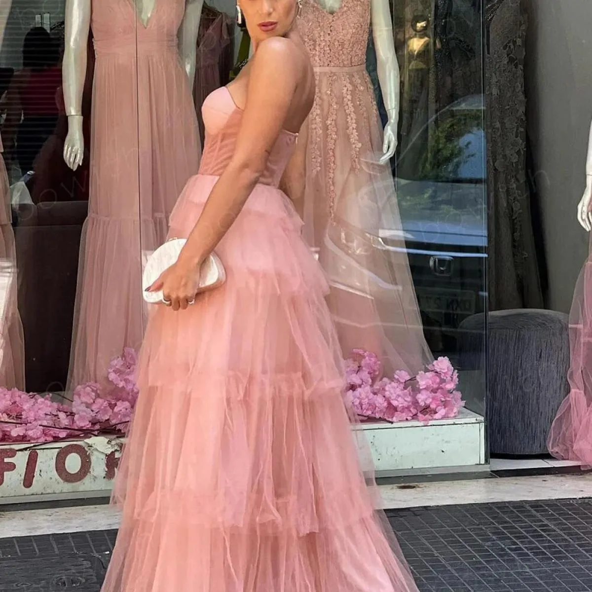 Bowith Blush, Blush, Abito da sera, Abiti da donna eleganti per la festa, 2023, Abito da ballo senza spalline, a strati, Robe De