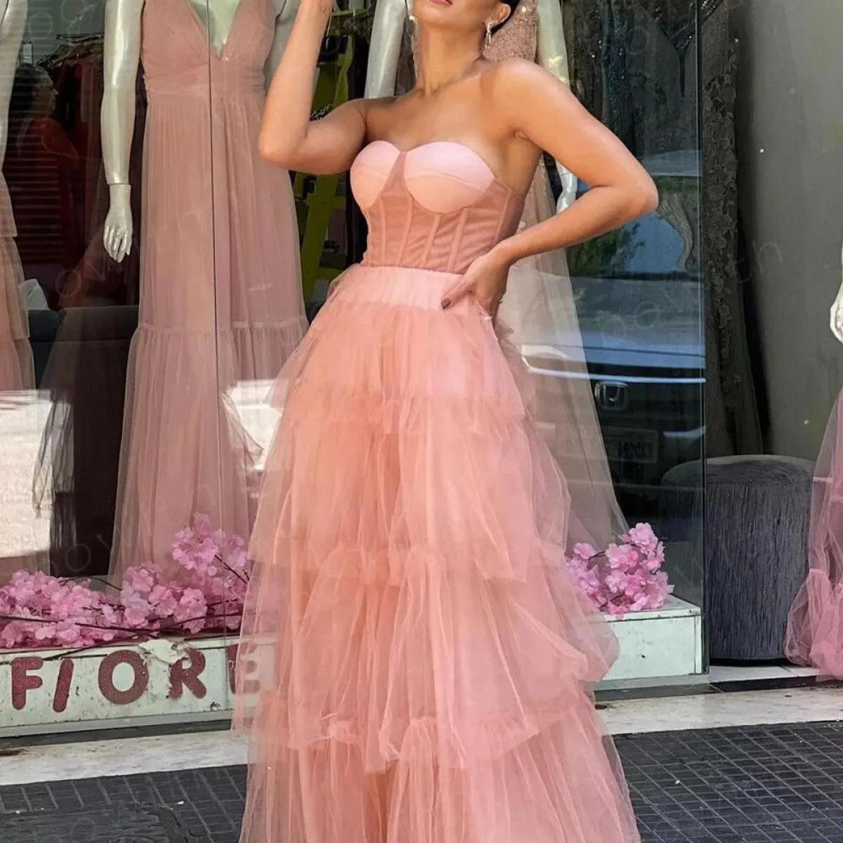 Bowith Blush, Blush, Abito da sera, Abiti da donna eleganti per la festa, 2023, Abito da ballo senza spalline, a strati, Robe De