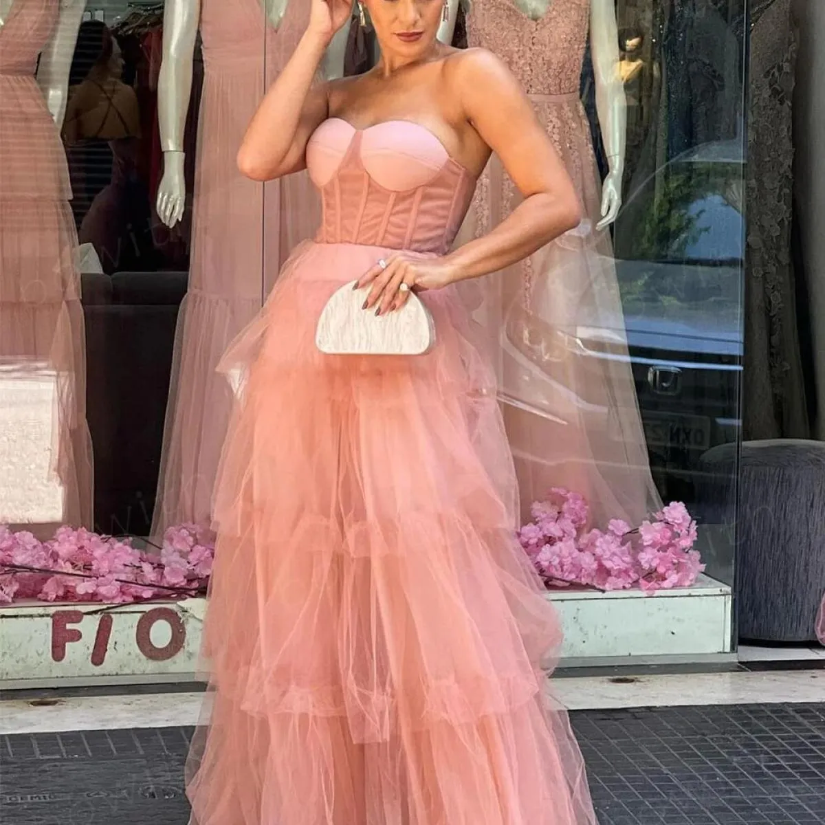 Bowith Blush, Blush, Abito da sera, Abiti da donna eleganti per la festa, 2023, Abito da ballo senza spalline, a strati, Robe De
