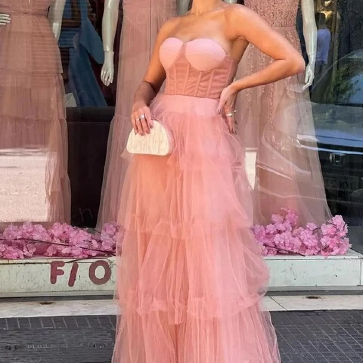 Bowith Blush, Blush, Abito da sera, Abiti da donna eleganti per la festa, 2023, Abito da ballo senza spalline, a strati, Robe De