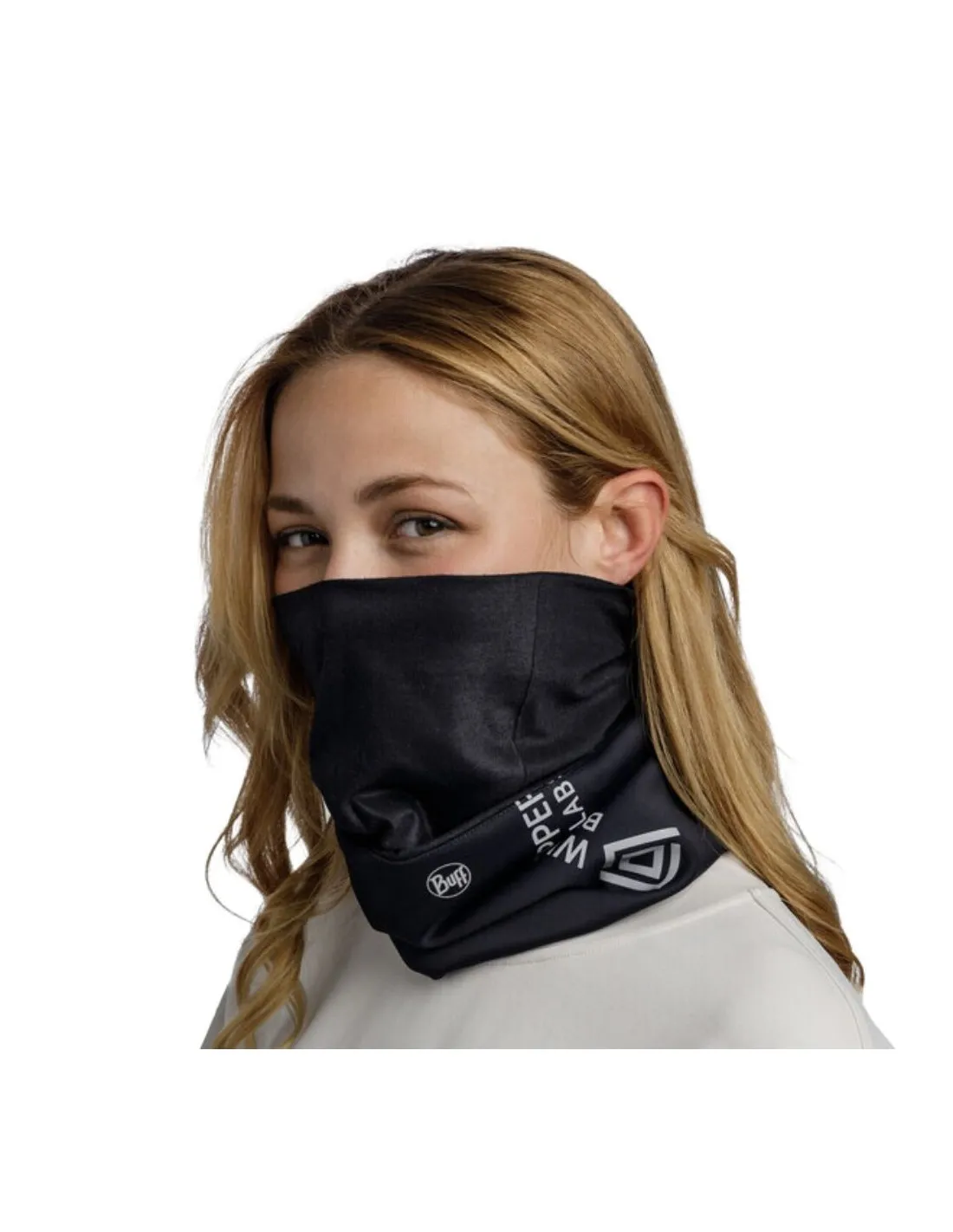 Buff nero con logo antivento color cuoio