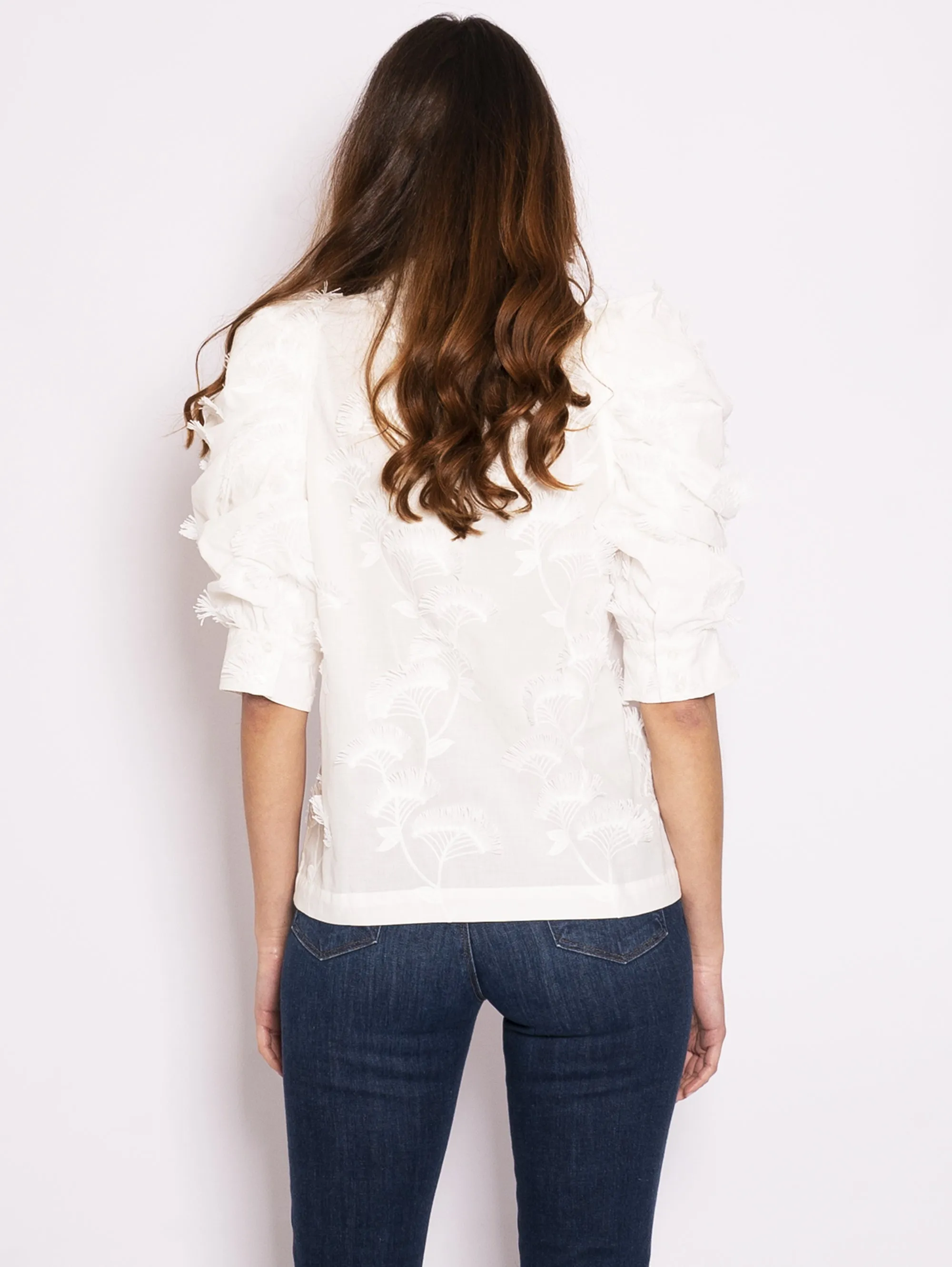 Camicia a Maniche Corte con Ricami White