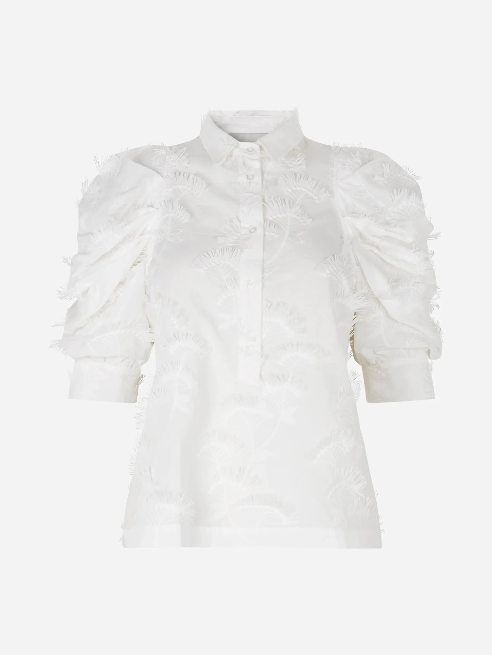Camicia a Maniche Corte con Ricami White