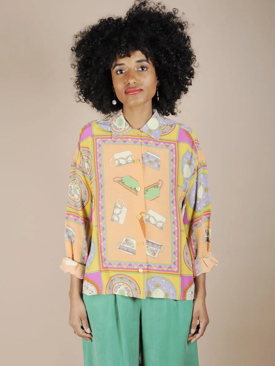 Camicia in viscosa stampa divertente tazze