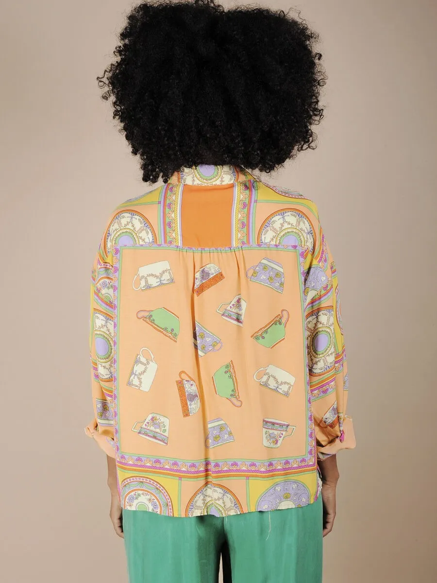 Camicia in viscosa stampa divertente tazze